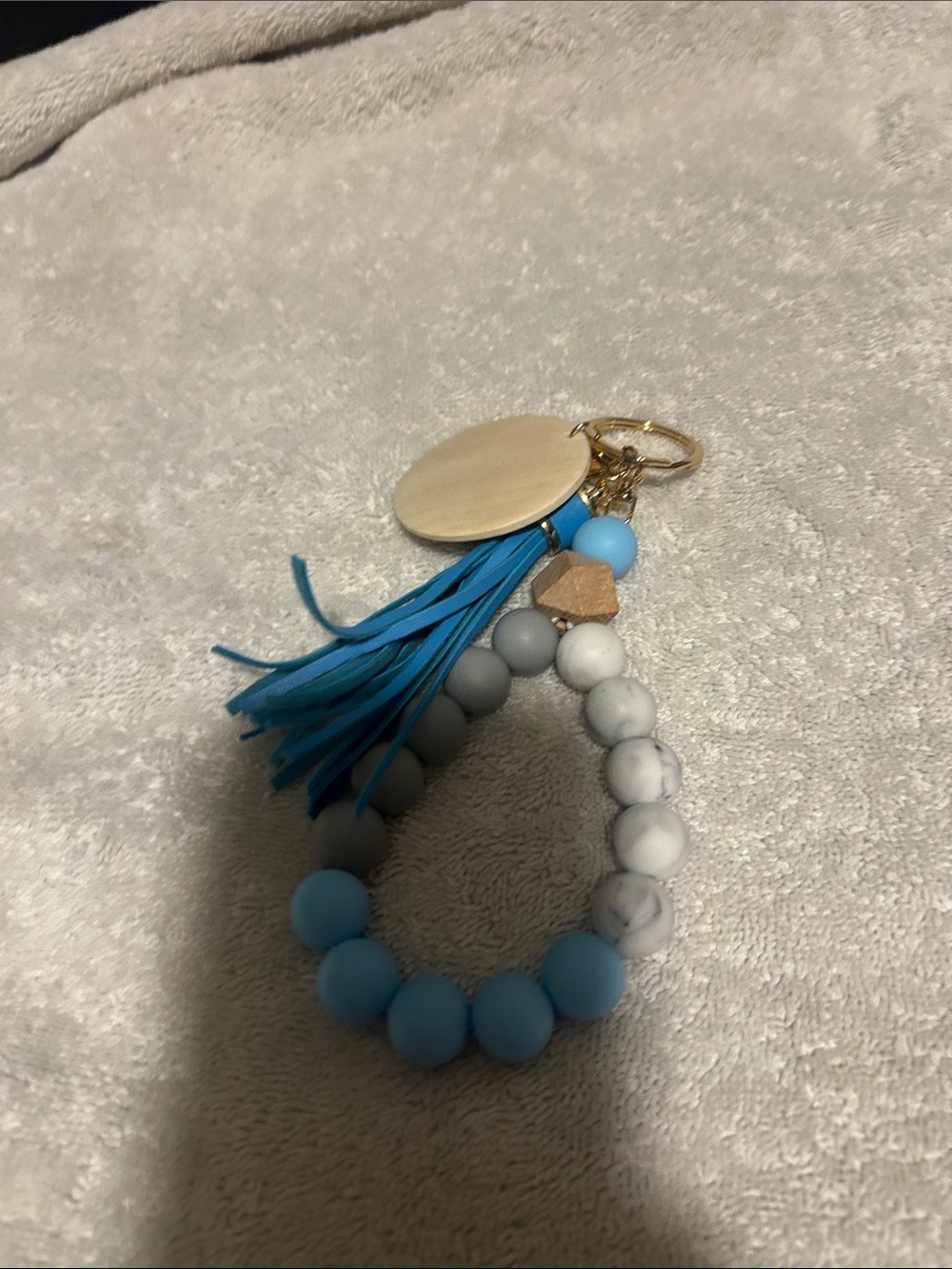 Blue Beaded Tassel Key & Card Holder Wristlet
